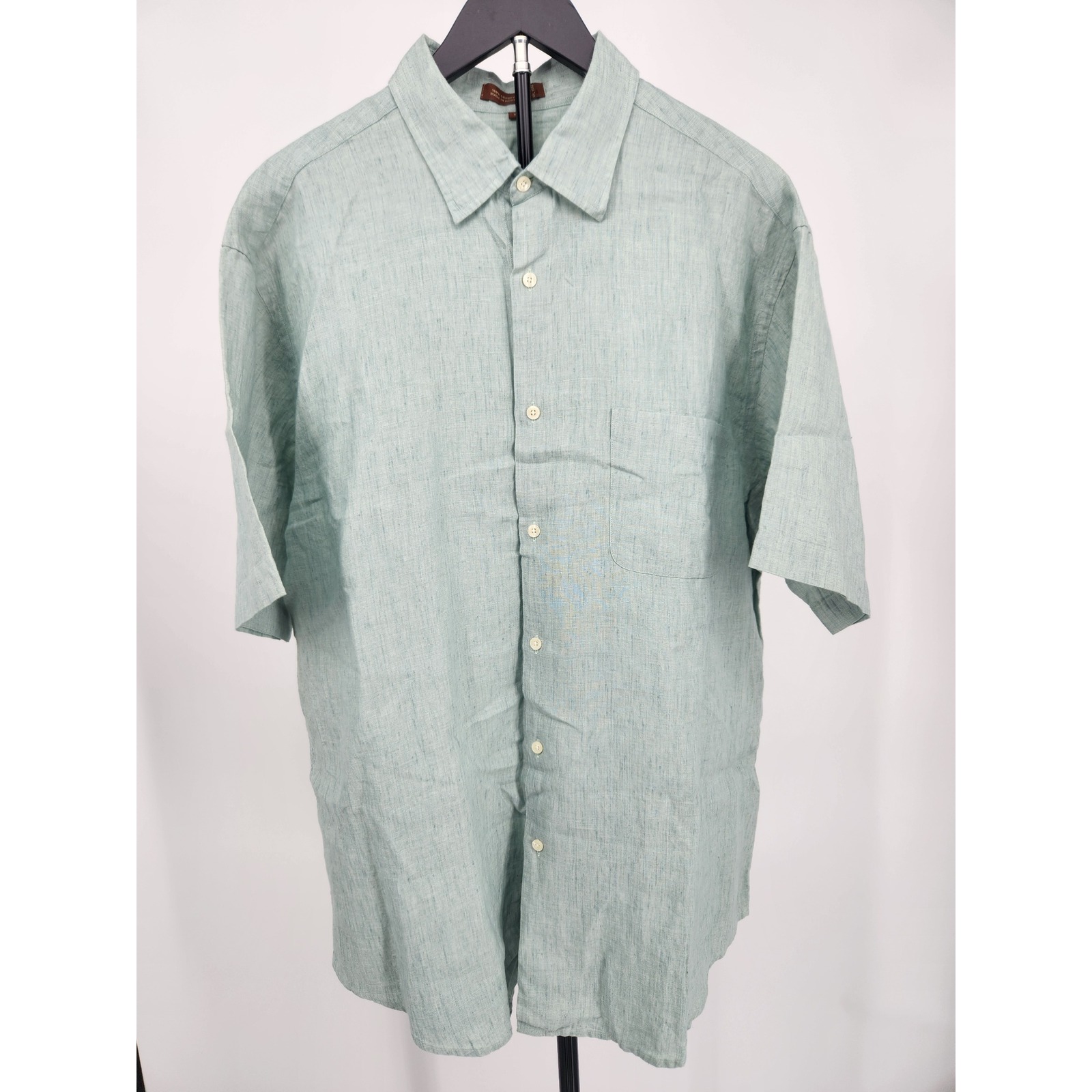 Tasso Elba Mens Xl 100% Luxury Linen Short Sleeve Button Up Shirt Light Green